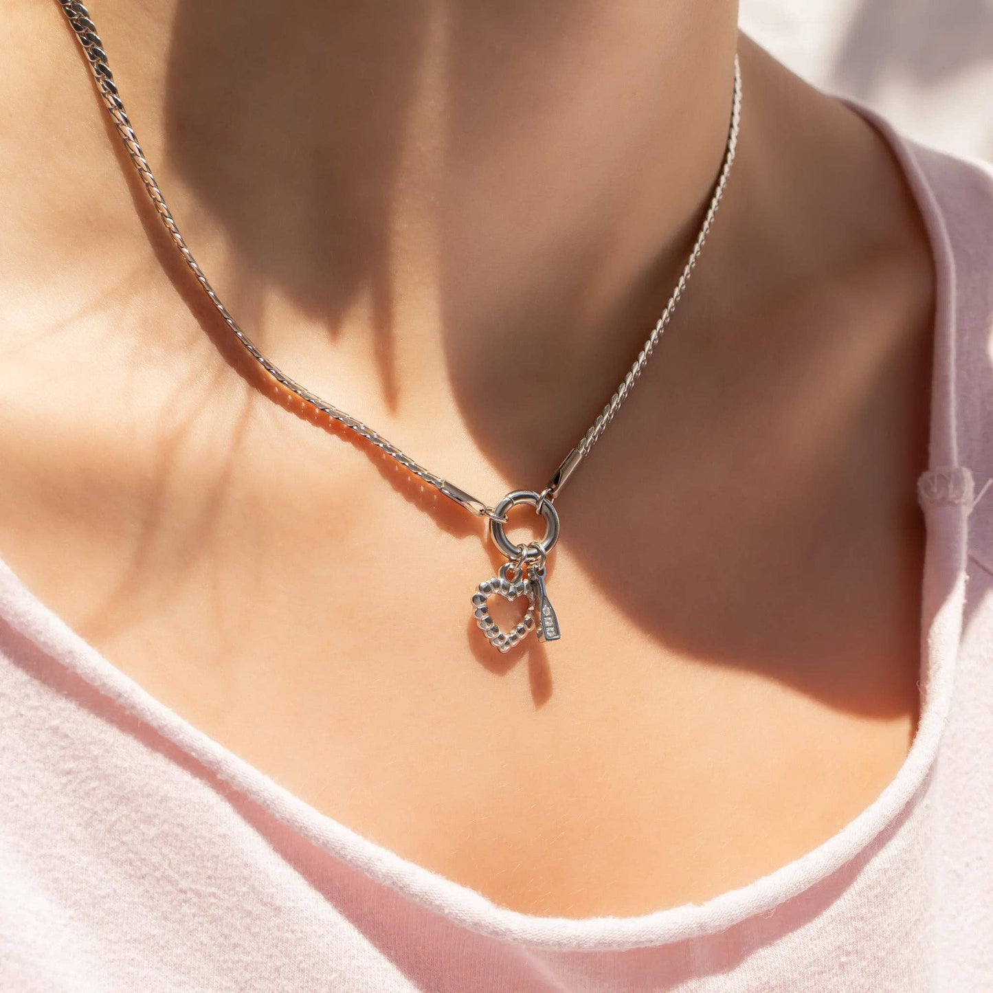 18K Gold PVD Stainless Steel Curb Charm Holder Necklace: Gold / 18'+2"