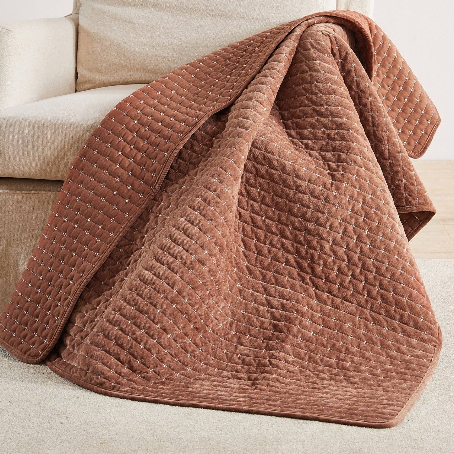 Green-Velvet Stitch Quilted Throw