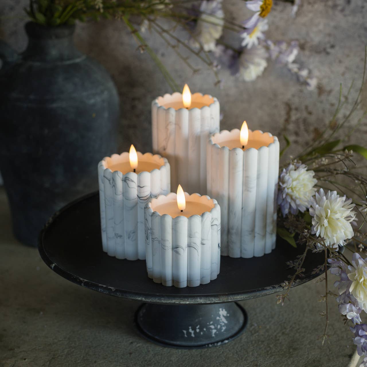 5" MARBLE CEMENT COLUMN 3D FLAME CANDLE