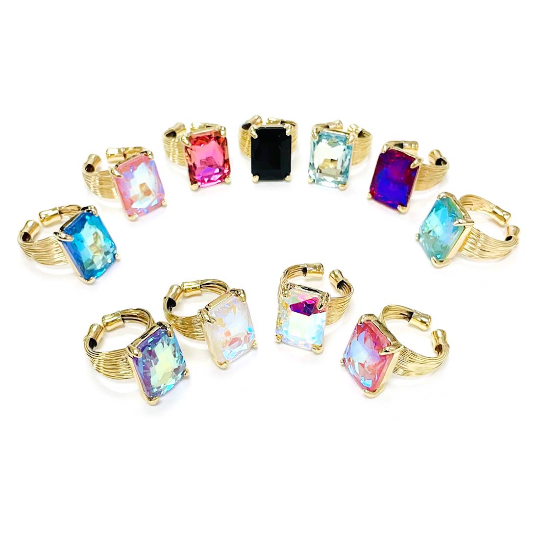 Square Glass Cushion Cut Cocktail Adjustable Wire Ring: ROSE-AB