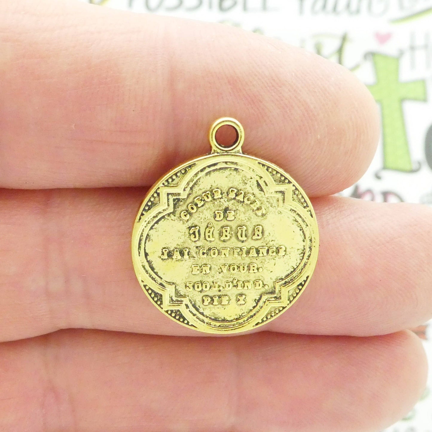 5 Gold Sacred Heart of Jesus Charm Pendant for Catholic Jewelry 25x21mm by TIJC SP1569