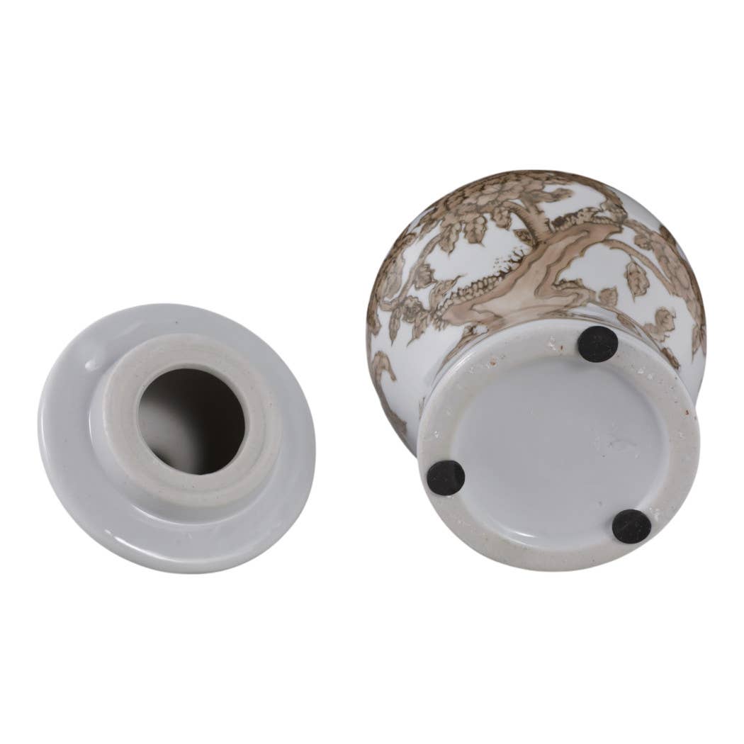 Brown Chinoiserie Lidded Jar - 8"