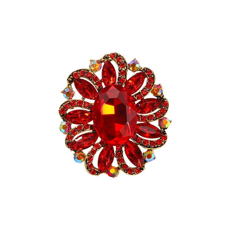 Baroque Floral Rhinestone Brooch Pin : Multi