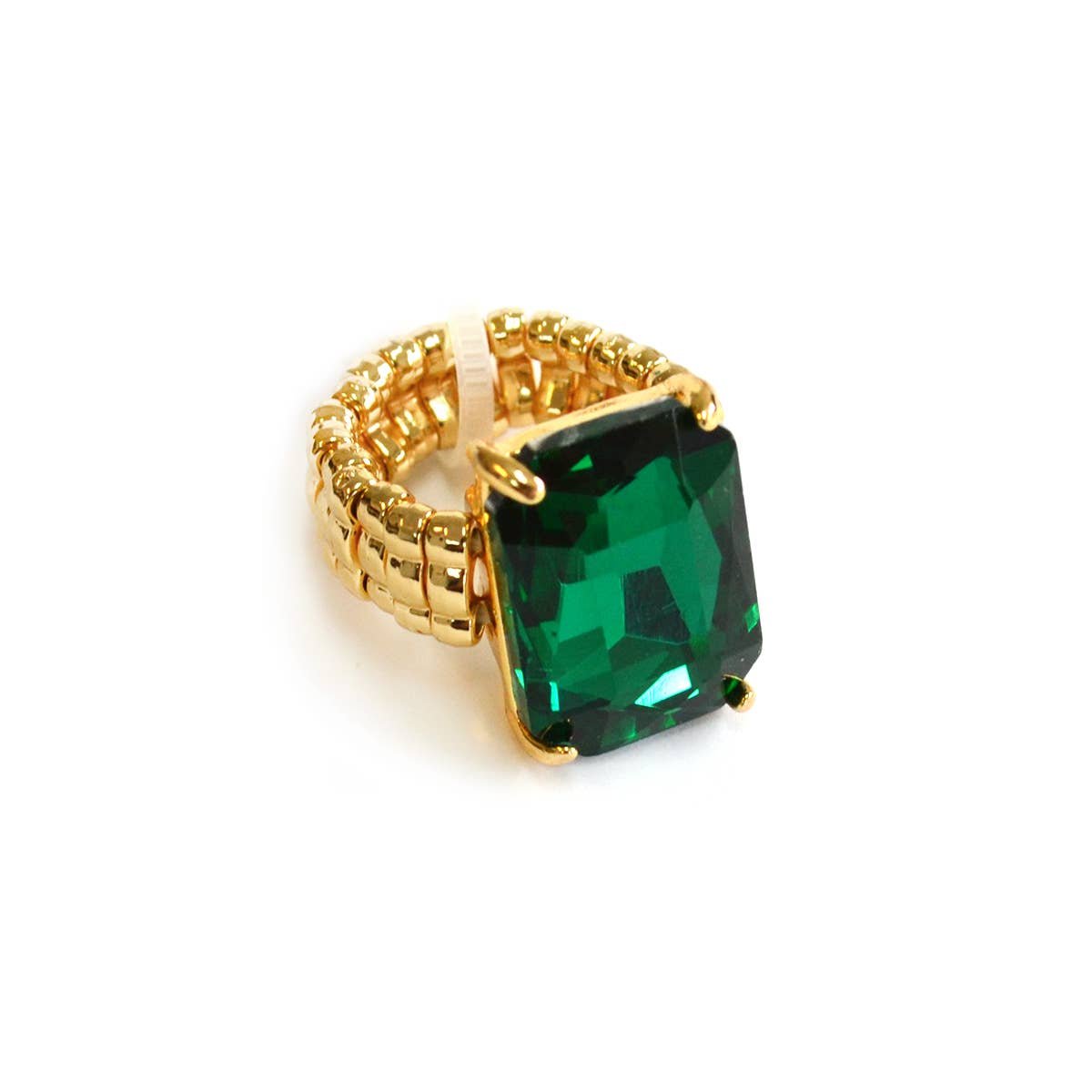 Rectangular Glass Cocktail Cut Stretched Adjustable Ring: Mint-AB