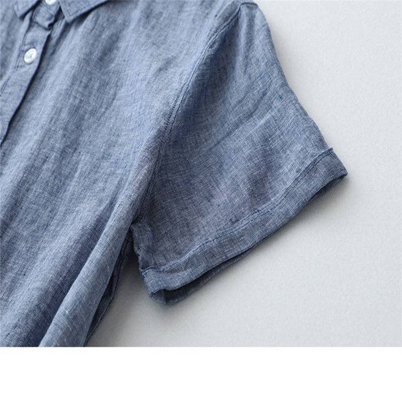 Half-Opening Buckle Waist Frenulum Polo Collar Mid Length Dress: DEEP SKY BLUE / S