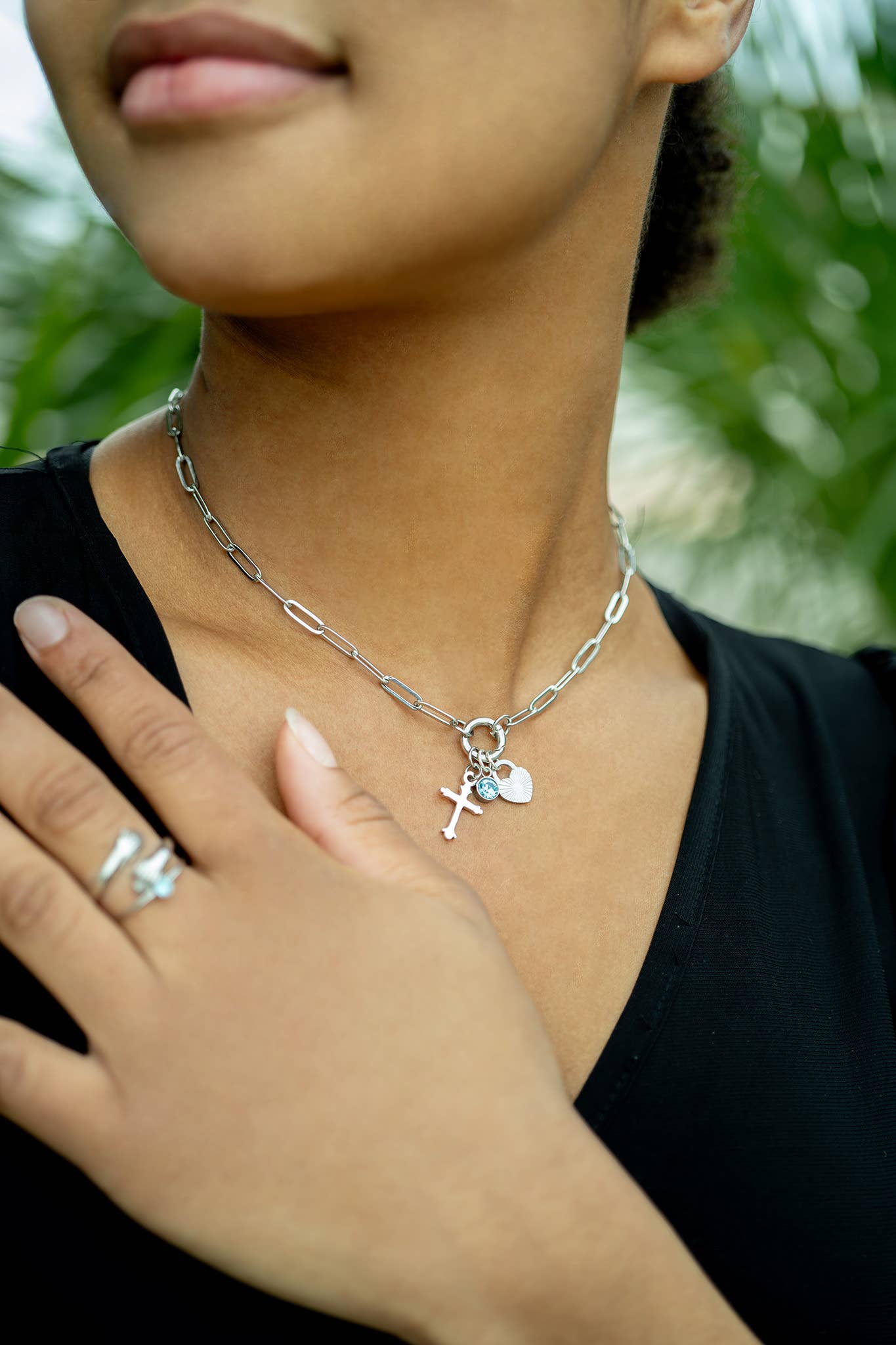 Stainless Steel Paperclip Carabiner Charm Holder Necklace: Gold / 18"+2"