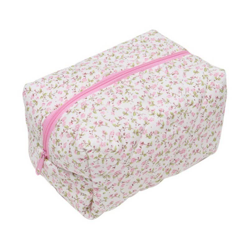 Yellow:  QUILTED COTTON FLORAL COSMETIC POUCH BAG