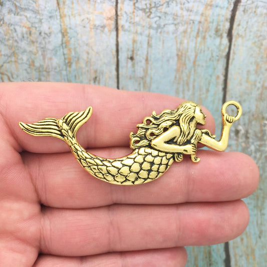2 Gold Mermaid Charm Pendant by TIJC SP1352