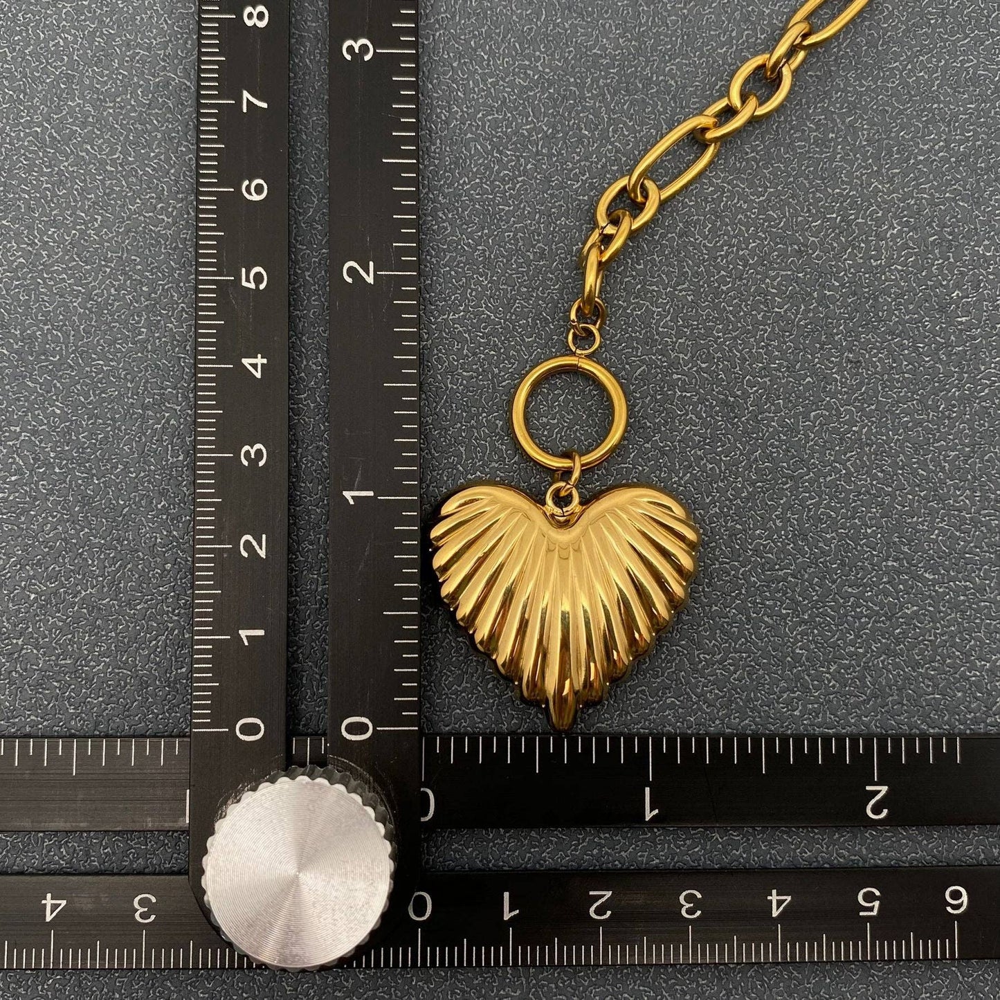 18K Golden SS Heart Charm Ot Buckle Chain Necklace - FGS