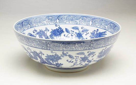 Blue & White Chinoiserie Dragon Bowl