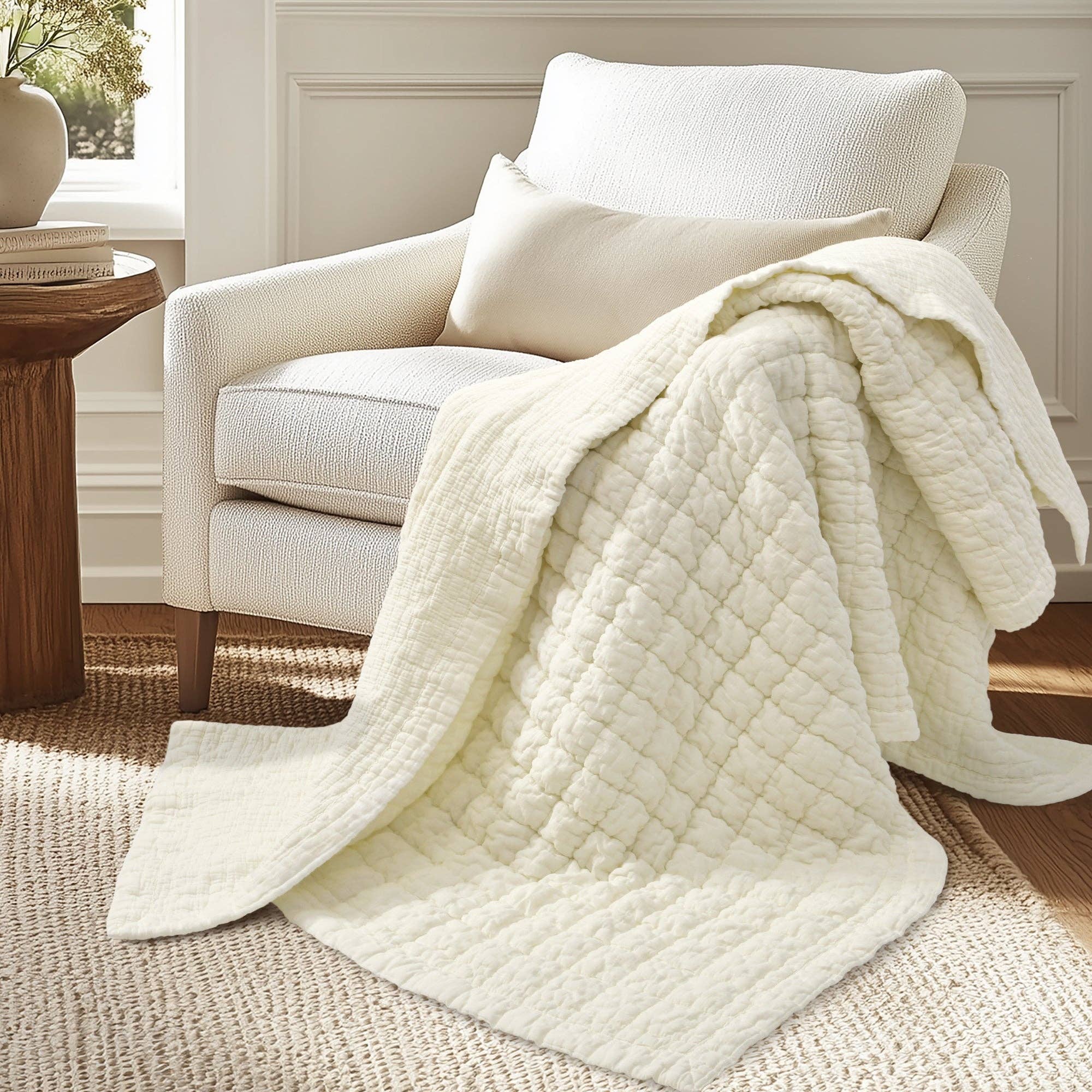 Whisper Cream Quilted Throw – b.inspired home