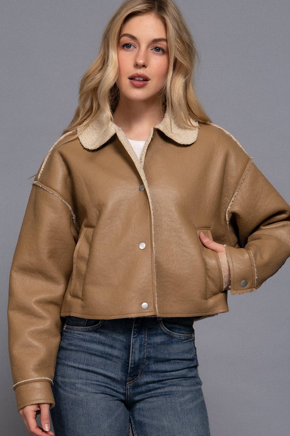 Long Sleeve Faux Leather Inner Fur Jacket: BRN-dark chocolate / L