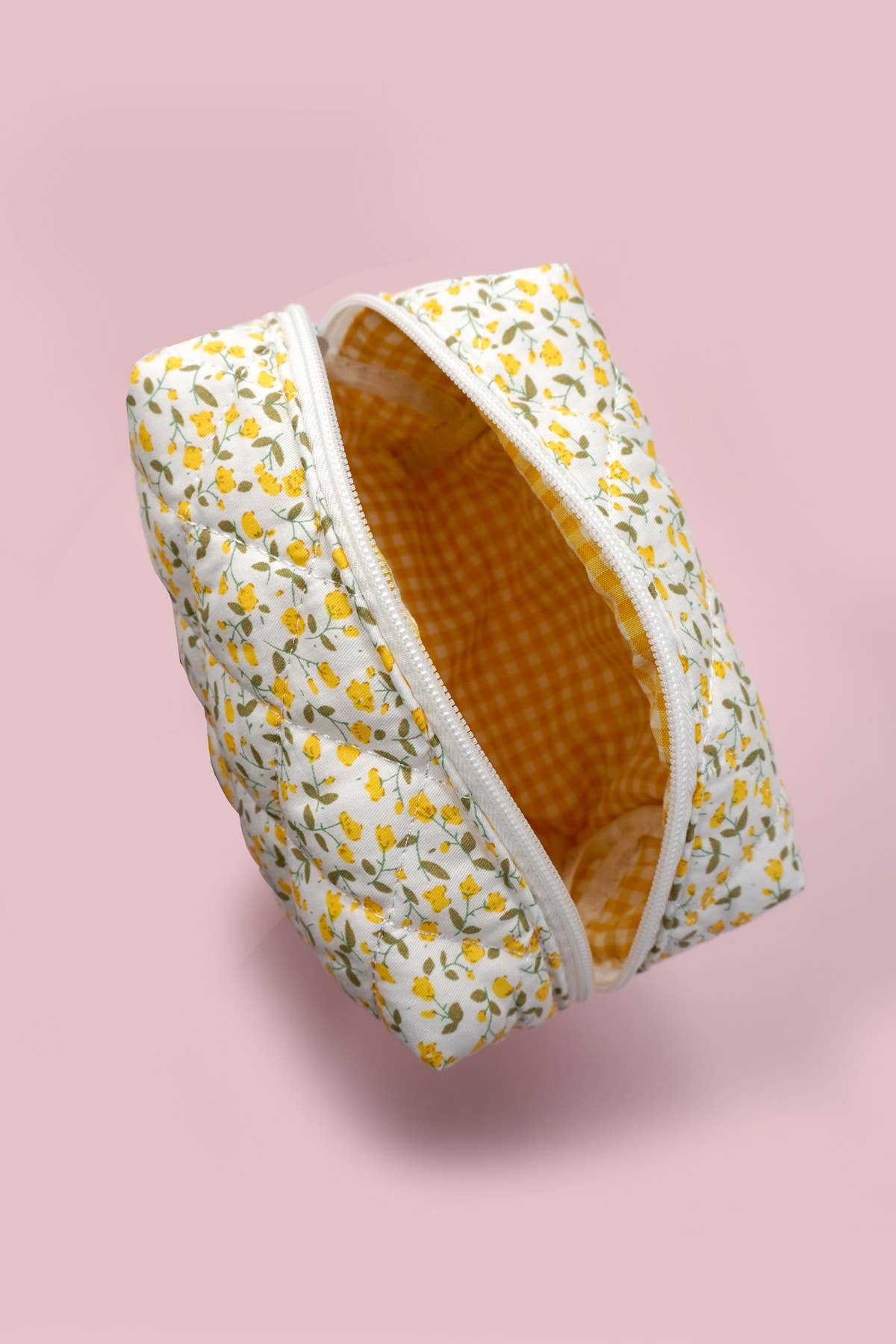 Yellow:  QUILTED COTTON FLORAL COSMETIC POUCH BAG