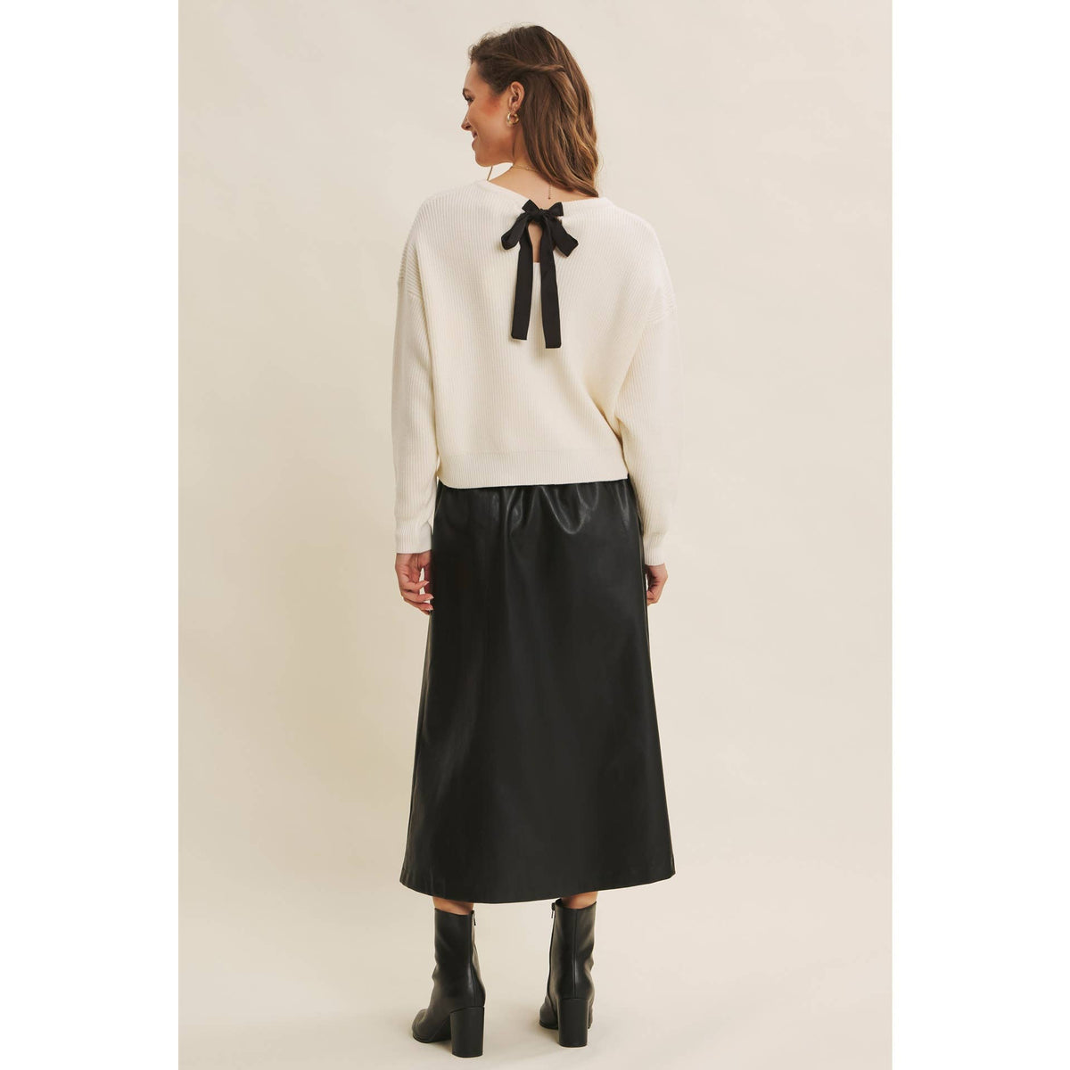 VEGAN LEATHER BELTED BUTTON-FRONT A-LINE MIDI SKIRT: BLACK / S
