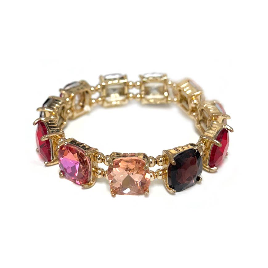 Cushion Cut Glass Crystal Linked Stretch Bracelet: MINT-AB