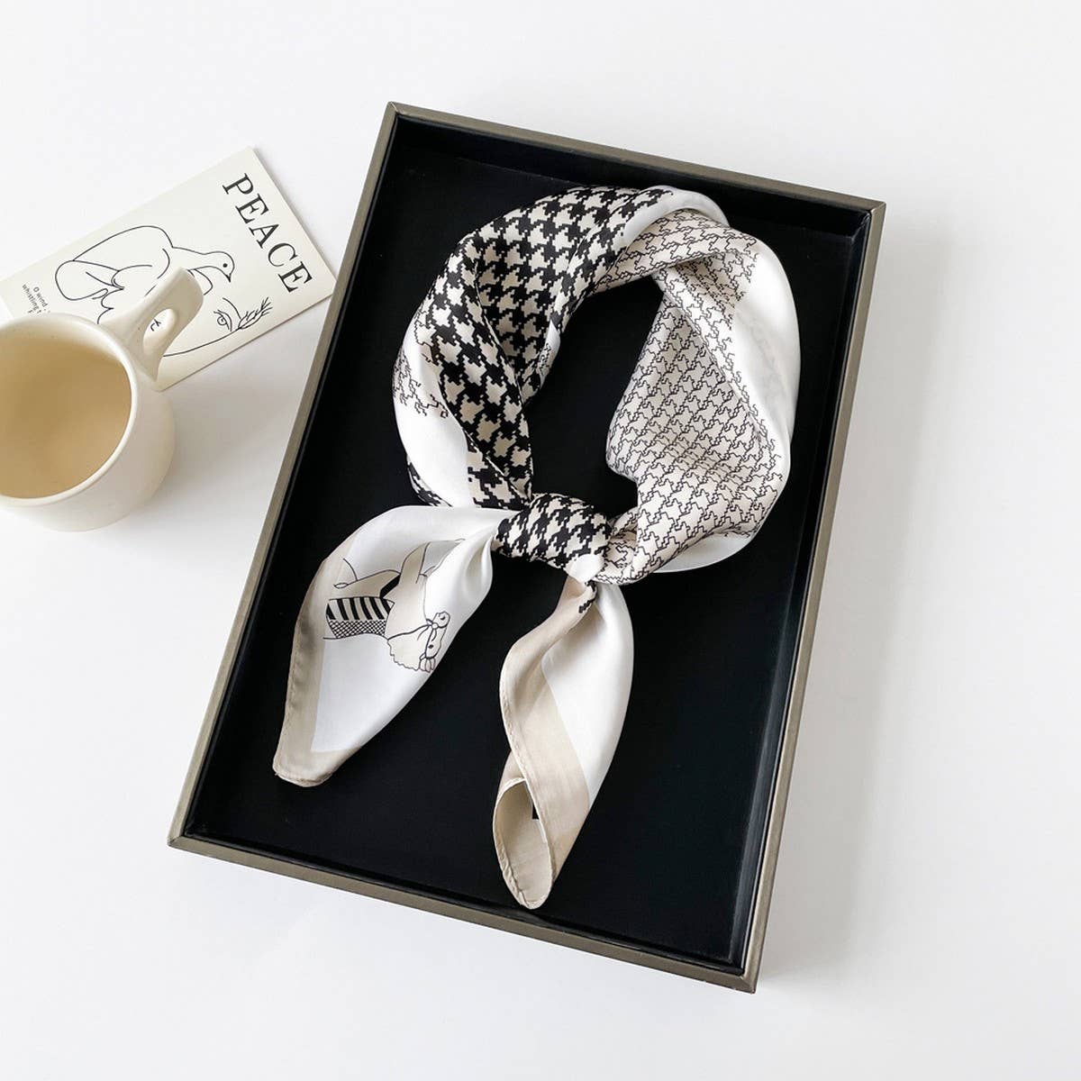 Letter Print Satin Square Scarf