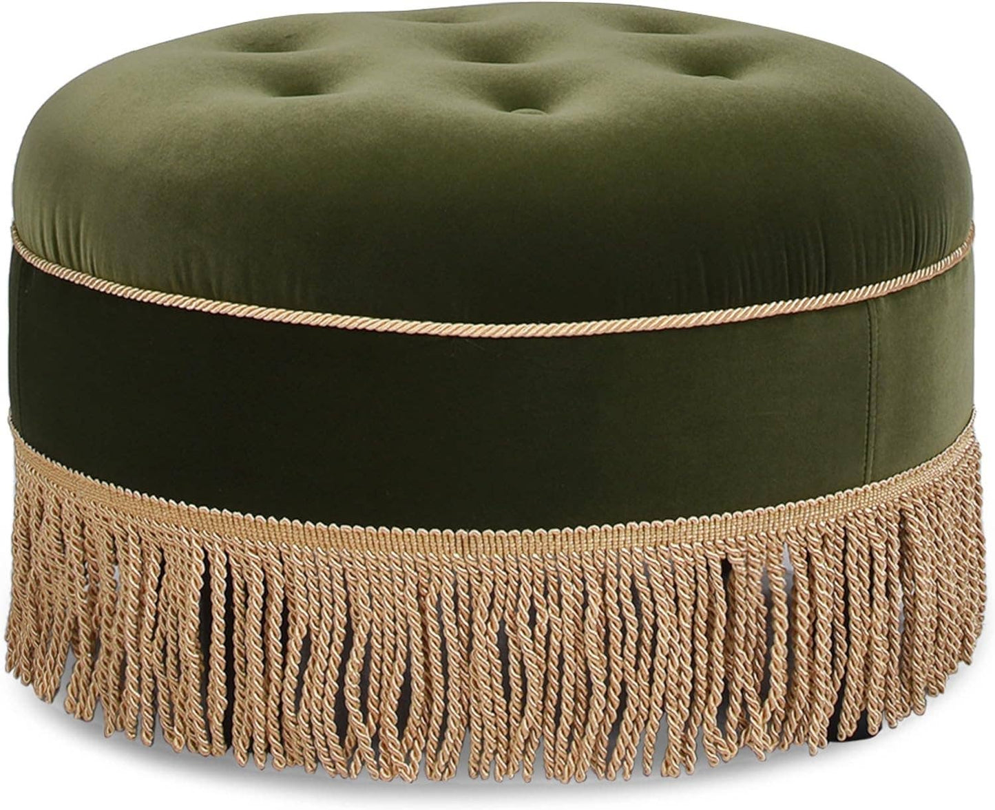 Olive Green: 24" Round Upholstered Accent Ottoman