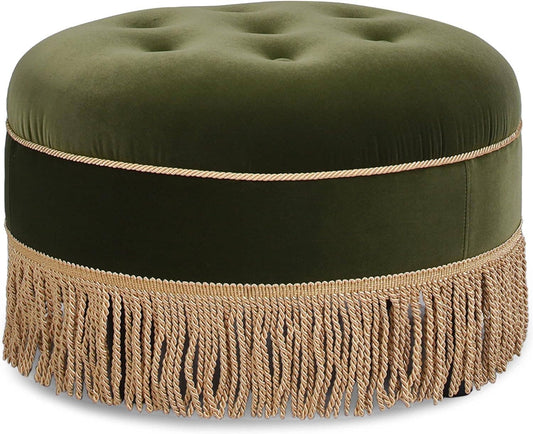 Olive Green: 24" Round Upholstered Accent Ottoman