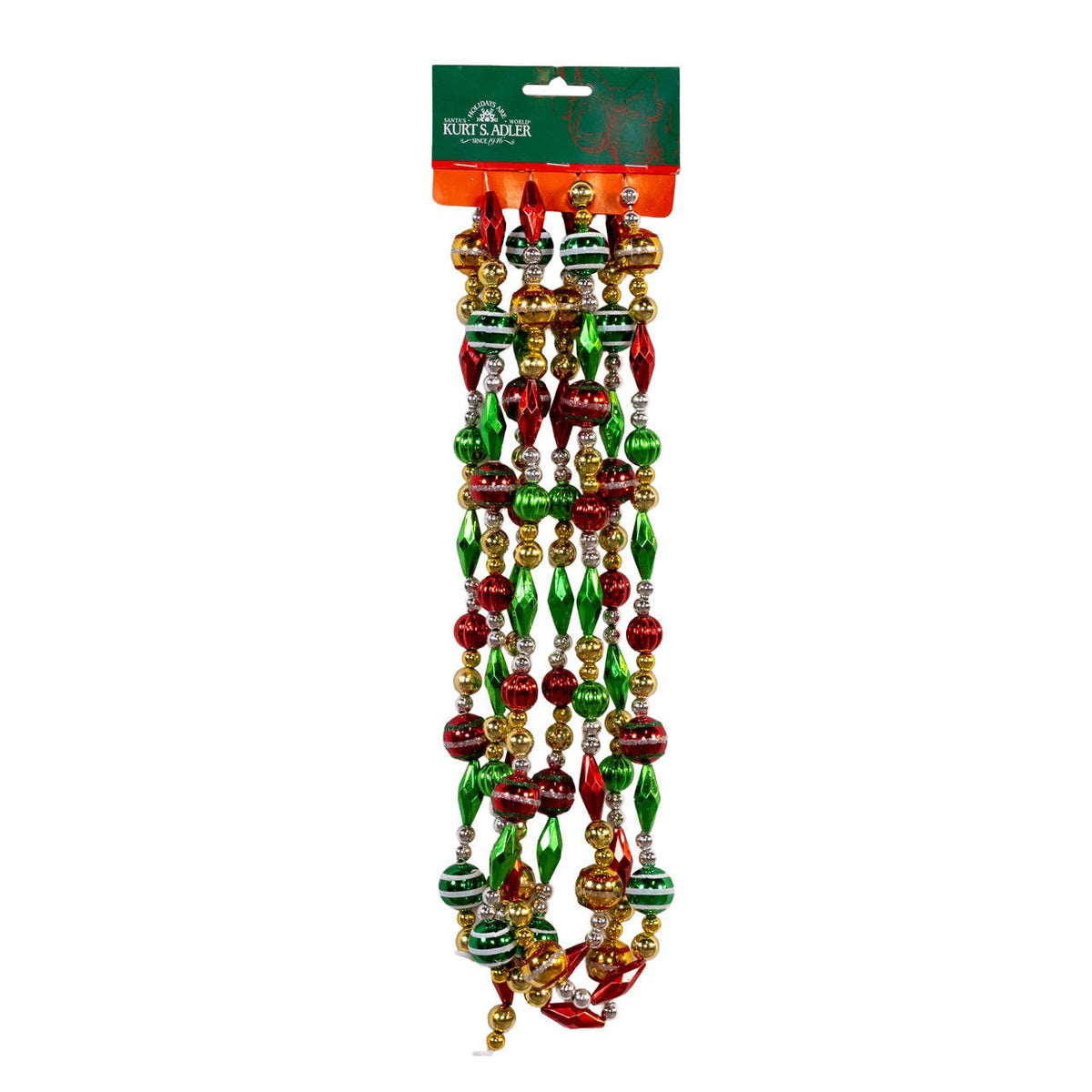 9' Bead Garland Gold Silver Red Green
