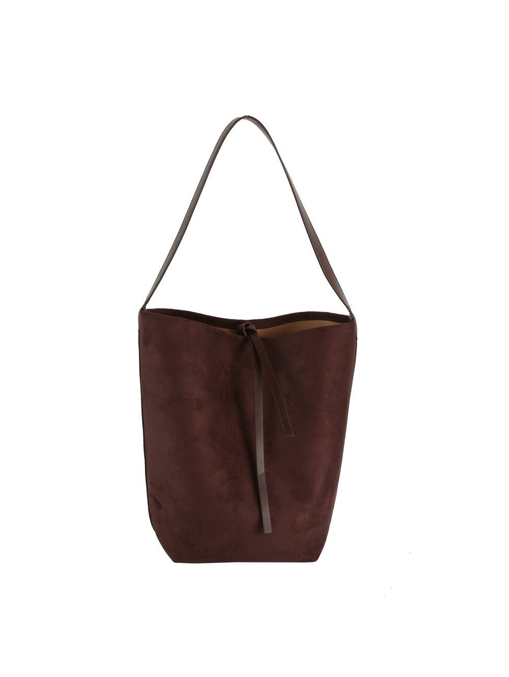 Coffee Suede Bucket Bag with Clutch