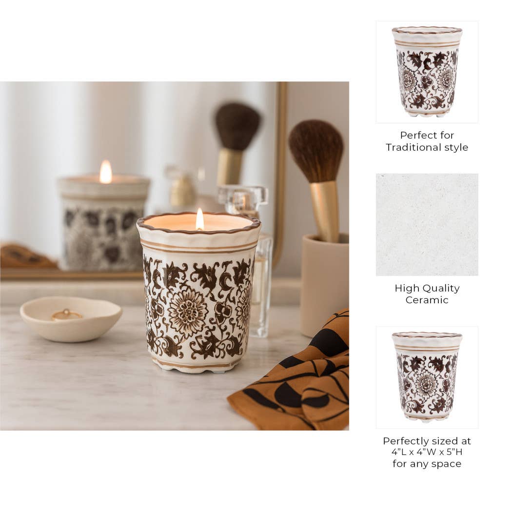 Scented Candle - Jasmine Brown and White Ceramic, 7 Oz