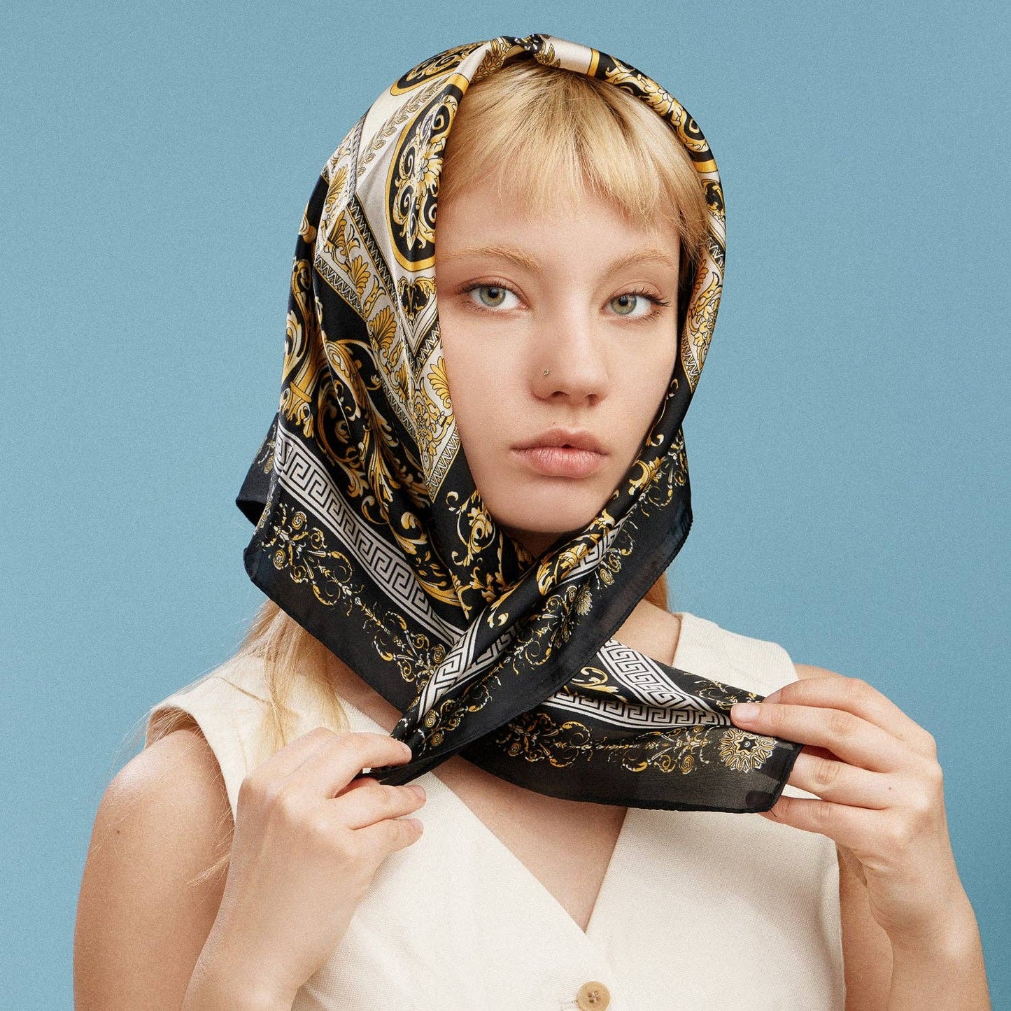 Satin Baroque Square Scarf | Vintage Ornate Scroll Print: OR / ONE