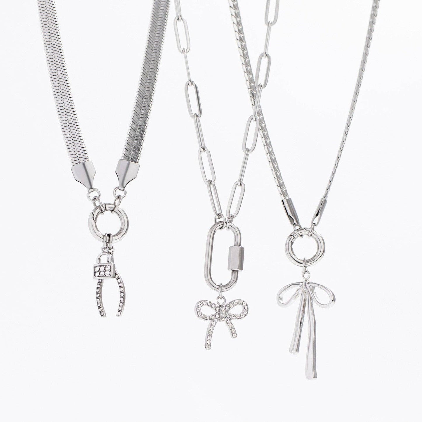 18K Gold PVD Stainless Steel Curb Charm Holder Necklace: Gold / 18'+2"