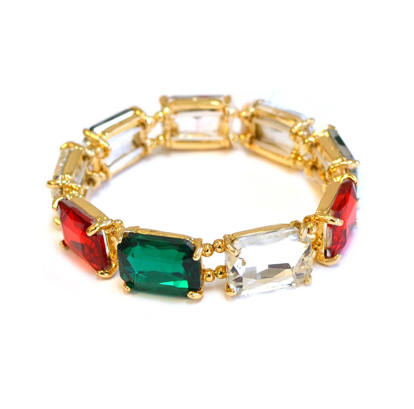 Rectangular Glass Crystal Linked Stretch Bracelet: ROSE-AB