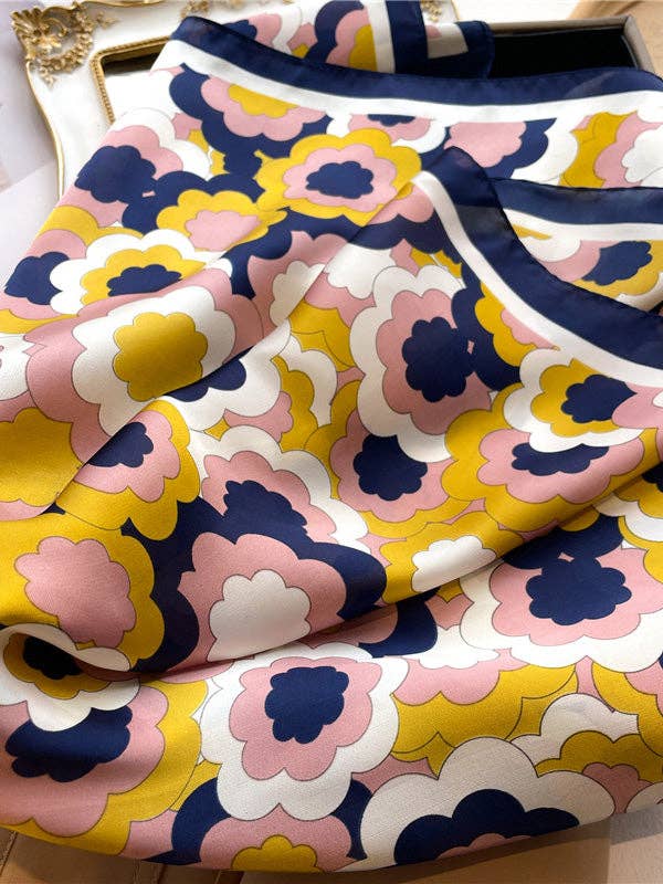 Contrast Color Flower Print Sun Protection Shawl&Scarf: BLUE / One_size