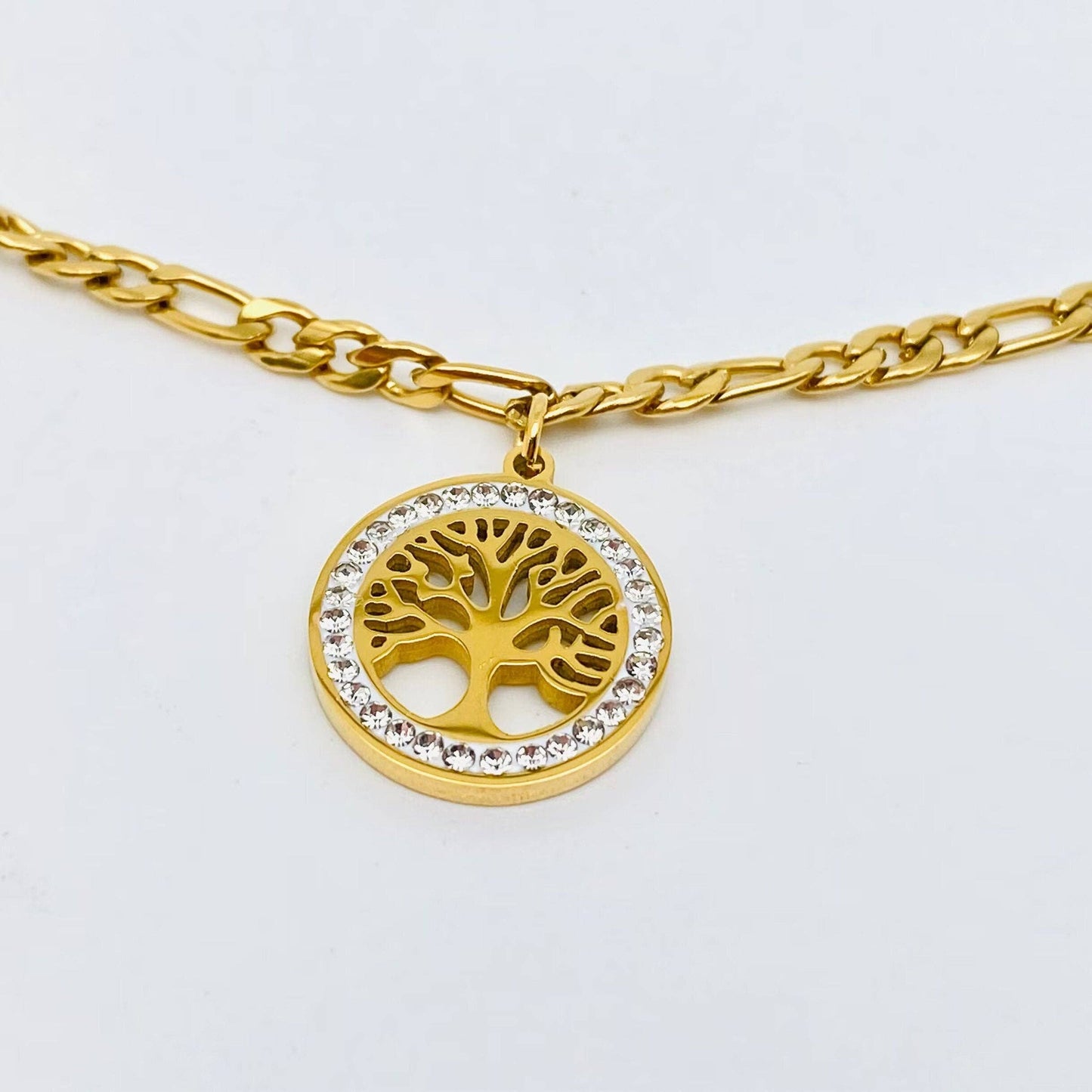Life of Tree Heart-shaped Charm Stainless Steel Necklace-FGS