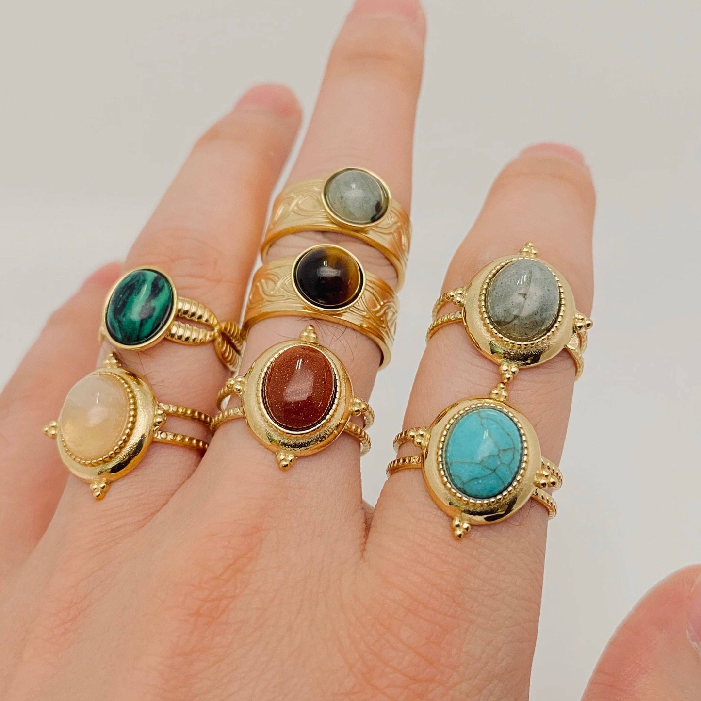 Gold Plated Stainless Steel Natural Stone Ring - FGS/CS