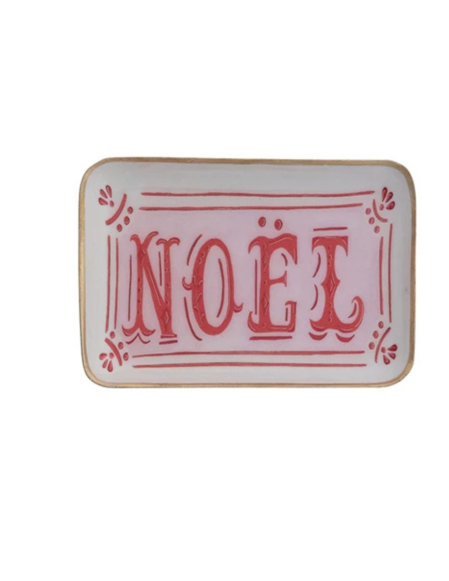 Enameled Metal Tray with Holiday Saying, Image & Gold Edge, 3 Styles ©