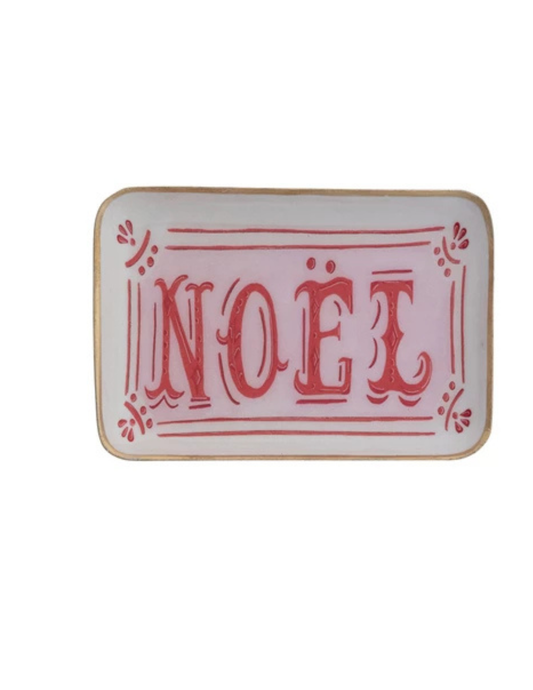 Enameled Metal Tray with Holiday Saying, Image & Gold Edge, 3 Styles ©