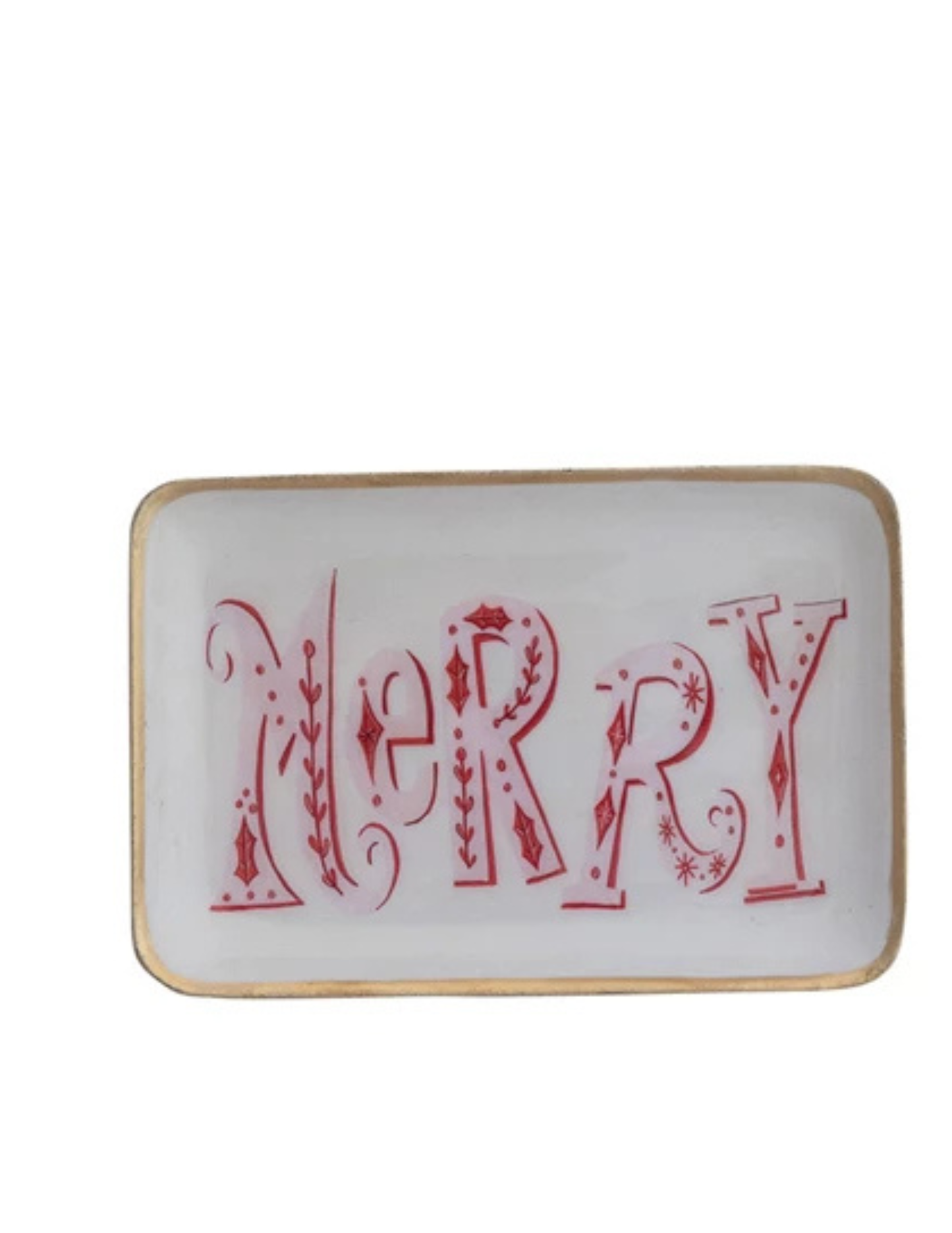 Enameled Metal Tray with Holiday Saying, Image & Gold Edge, 3 Styles ©