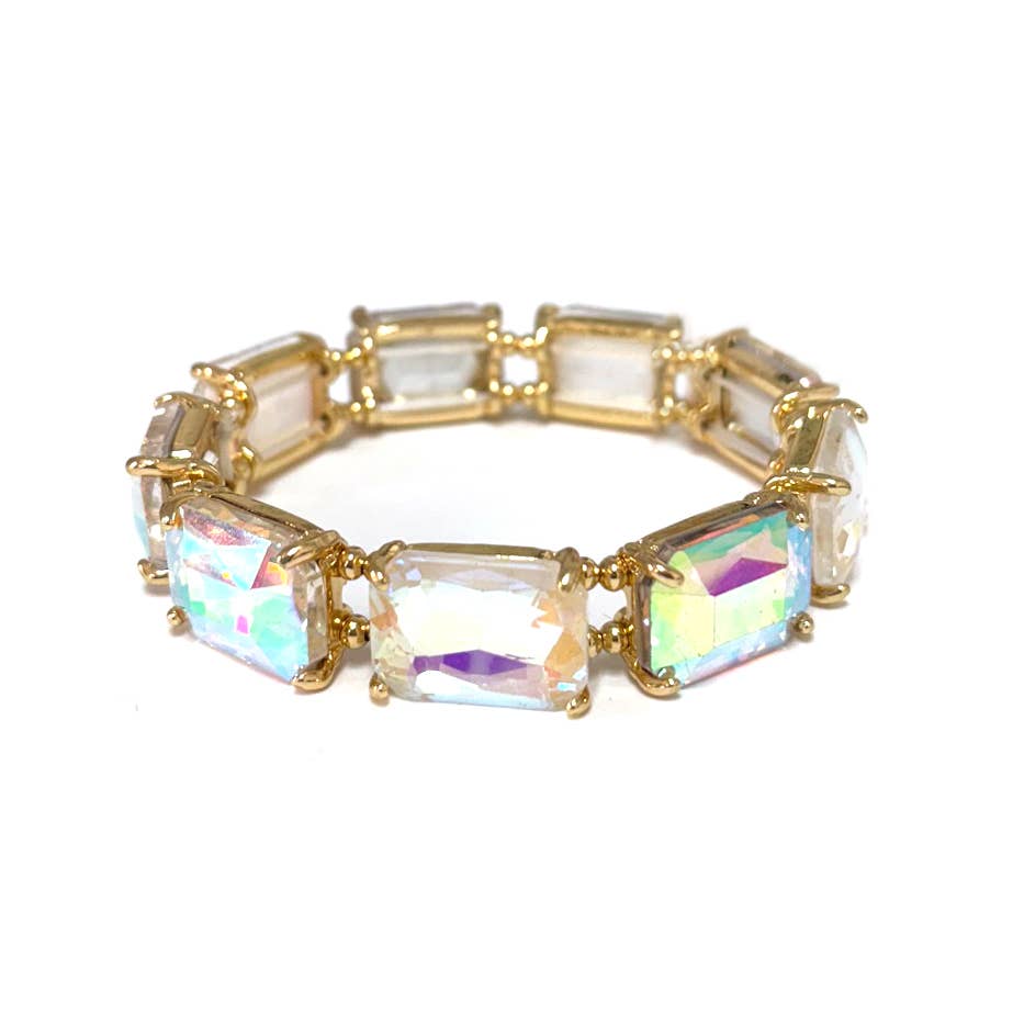 Rectangular Glass Crystal Linked Stretch Bracelet: ROSE-AB