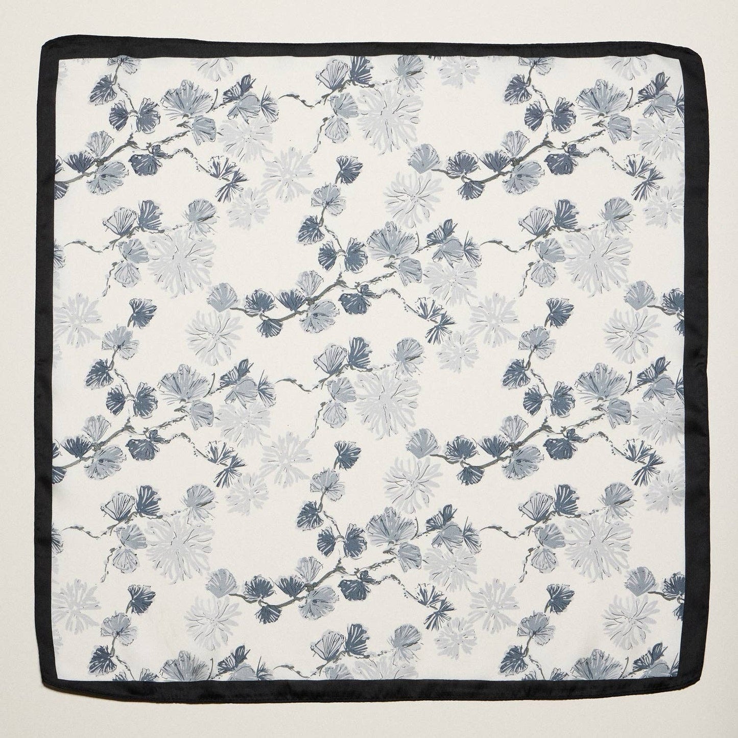Delicate Floral Branch Square Scarf | Soft Botanical Print Silk-Feel Scarf: BK / ONE