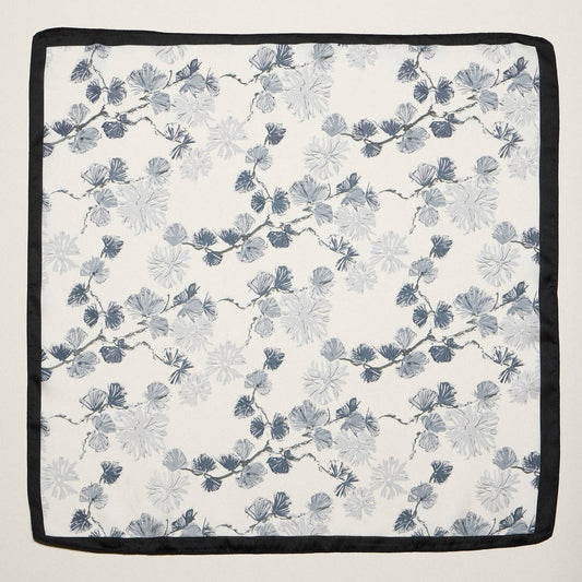 Delicate Floral Branch Square Scarf | Soft Botanical Print Silk-Feel Scarf: BK / ONE