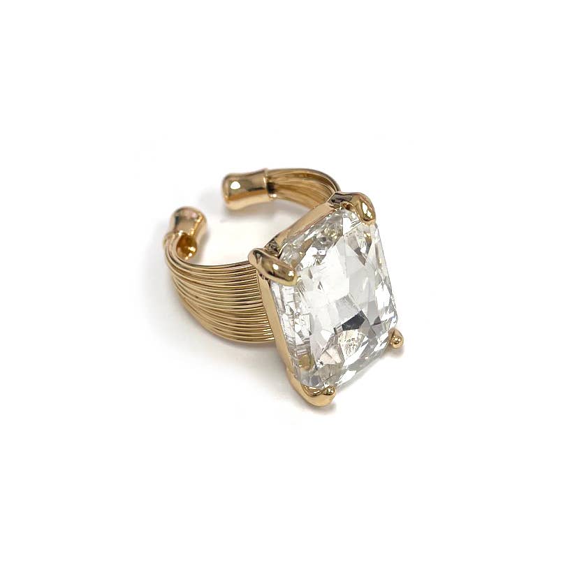 Square Glass Cushion Cut Cocktail Adjustable Wire Ring: GREEN-AB