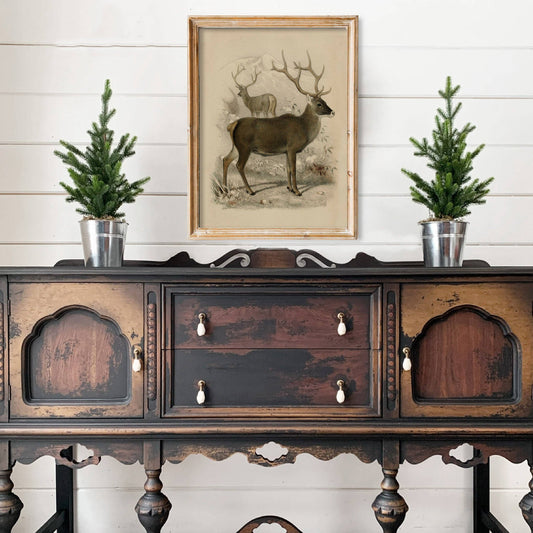 Vintage Reindeer Christmas Art Print: 11x14