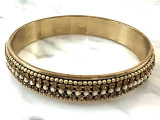 Bangle inlaid enamel chain in cream and gold