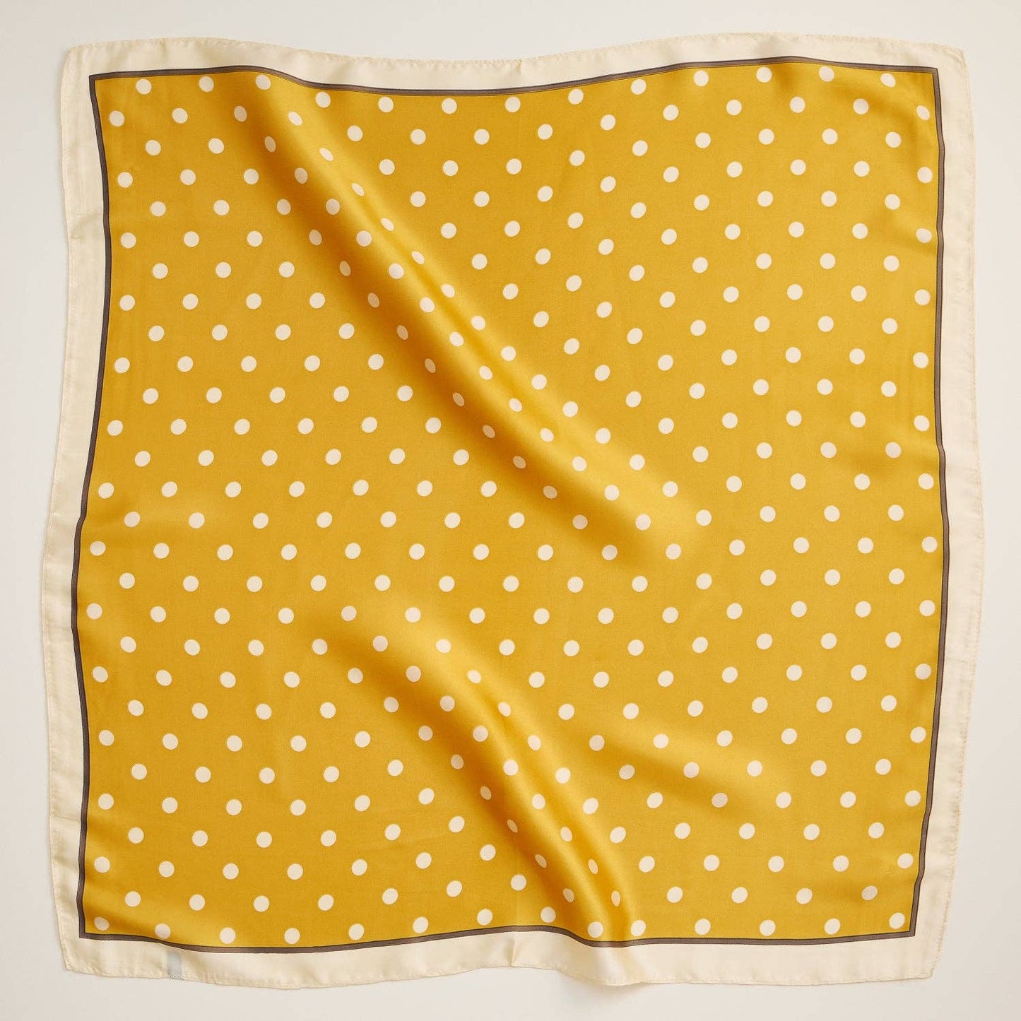 Polka Dot Square Scarf | Classic Vintage Design in Silk-Feel Fabric: Mustard / One