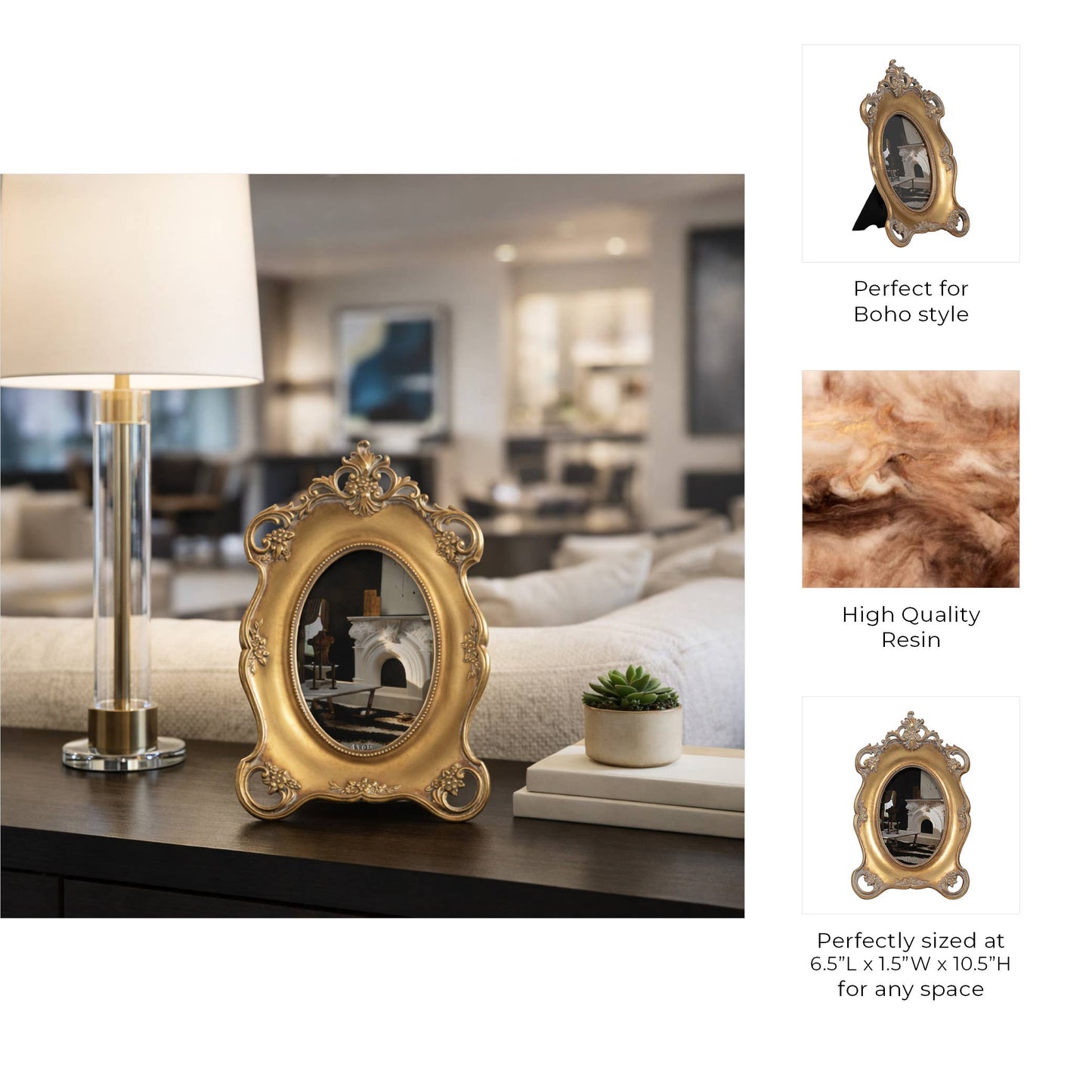 Gold Baroque Crown Oval Photo Frame