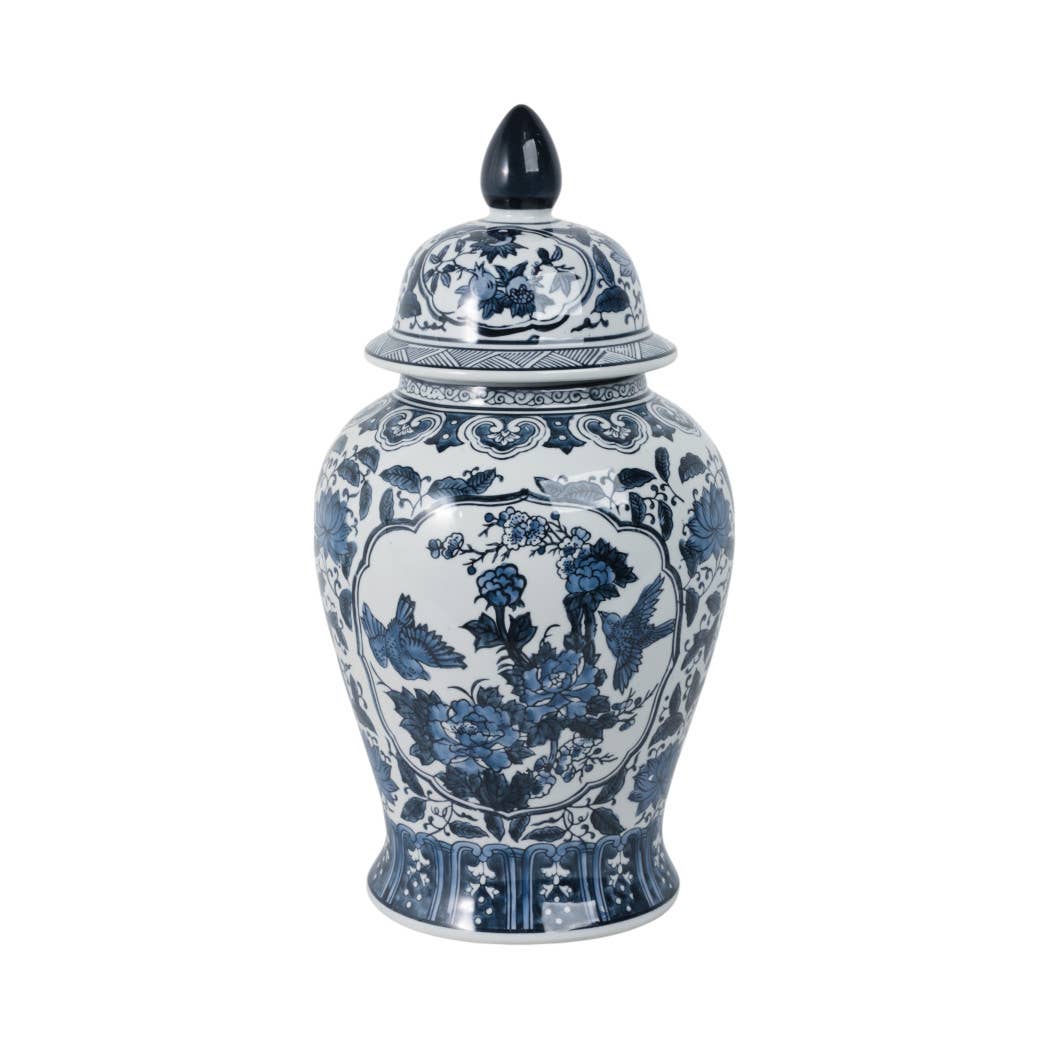 Large Blue & White Chinoiserie Lidded Jar-19 in