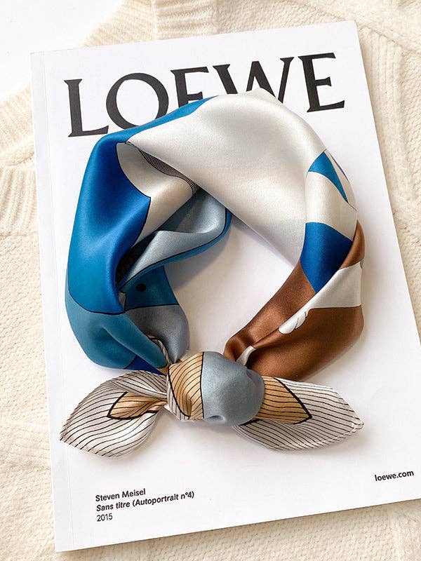 Square Printed Striped Scarf: BLUE / One_size