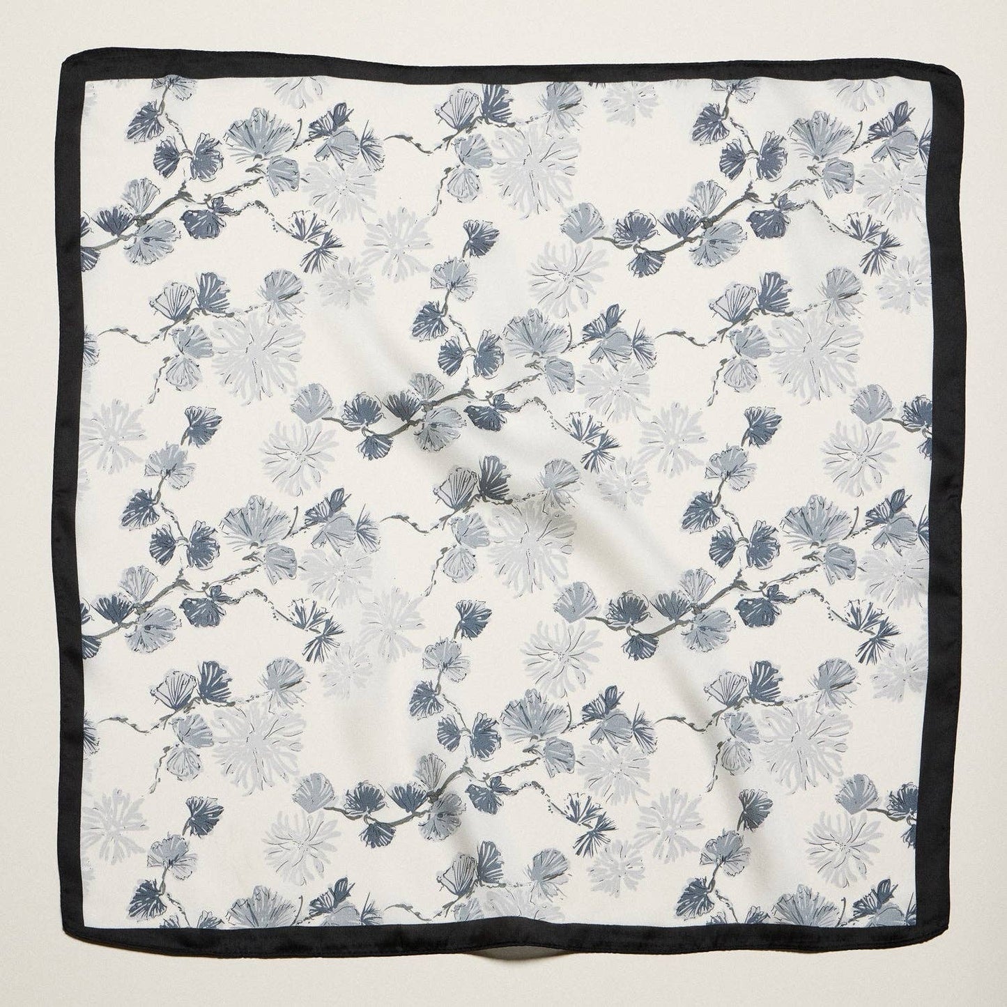 Delicate Floral Branch Square Scarf | Soft Botanical Print Silk-Feel Scarf: BK / ONE