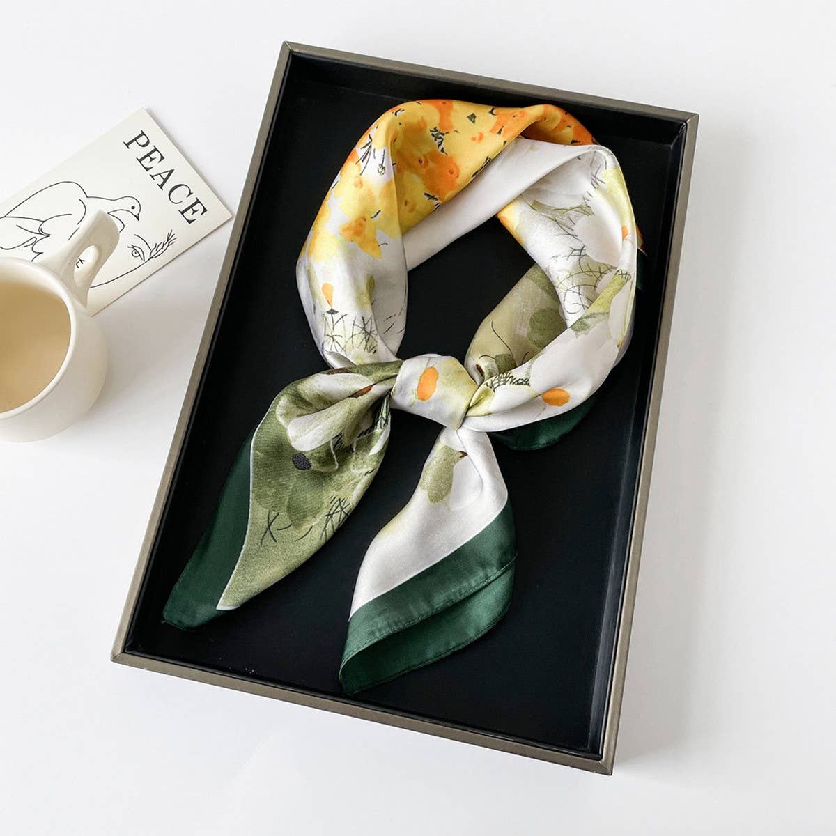 Letter Print Satin Square Scarf