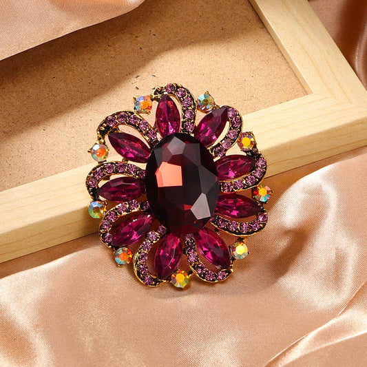 Baroque Floral Rhinestone Brooch Pin : Purple