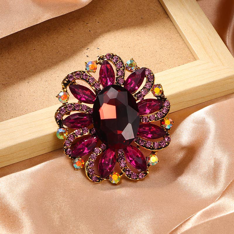 Baroque Floral Rhinestone Brooch Pin : Multi