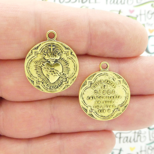 5 Gold Sacred Heart of Jesus Charm Pendant for Catholic Jewelry 25x21mm by TIJC SP1569