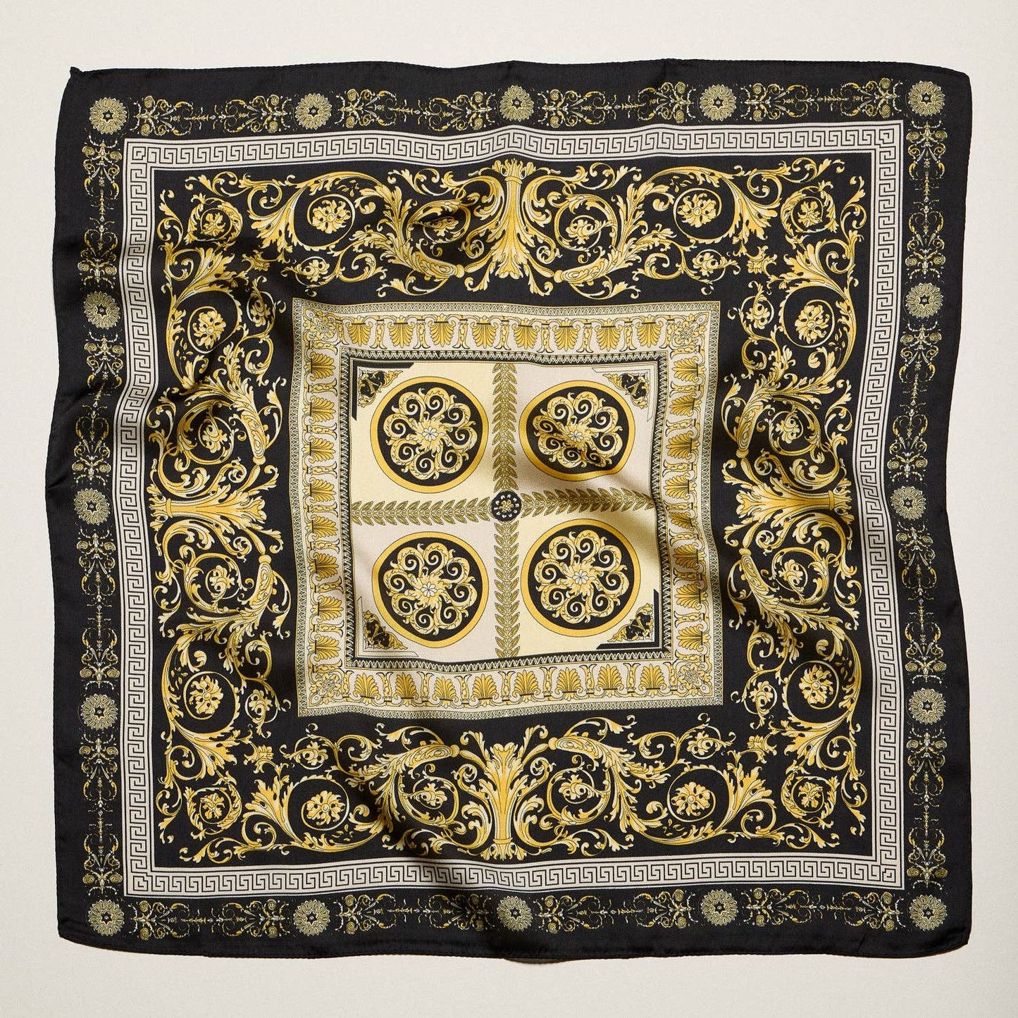 Satin Baroque Square Scarf | Vintage Ornate Scroll Print: OR / ONE